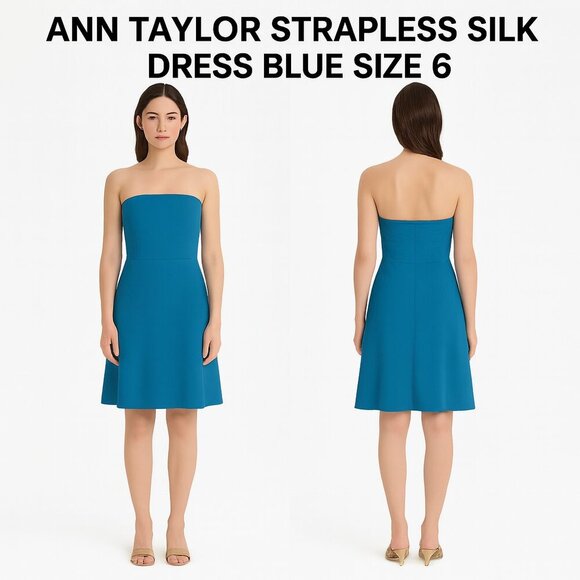 Ann Taylor Strapless Dress in Vibrant Blue 100% Silk Dress - Picture 1 of 8